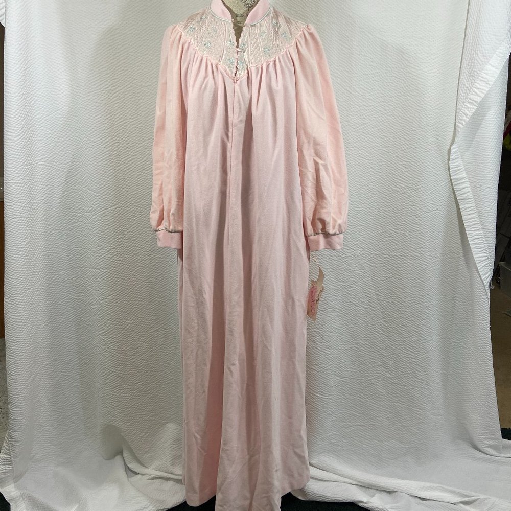 Vintage Vanity Fair Pink Fleece Zip House Coat Lace Floral old stock NWT